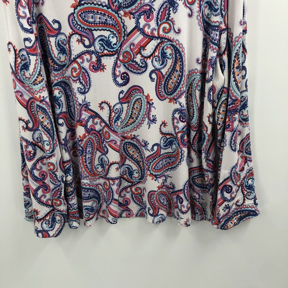 T by Talbots Womens 3X UPF 50 Paisley V Neck Roll Tab Sleeve Pullover - Picture 7 of 13